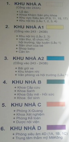 sơ đồ các khoa bệnh viện phụ sản MêKông