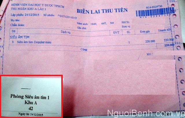 biên lai siêu âm tim tại bệnh viện đại học y dược tphcm